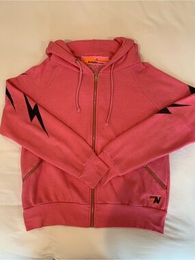 AVIATOR NATION Pink Zip Hoodie with Black Lightning